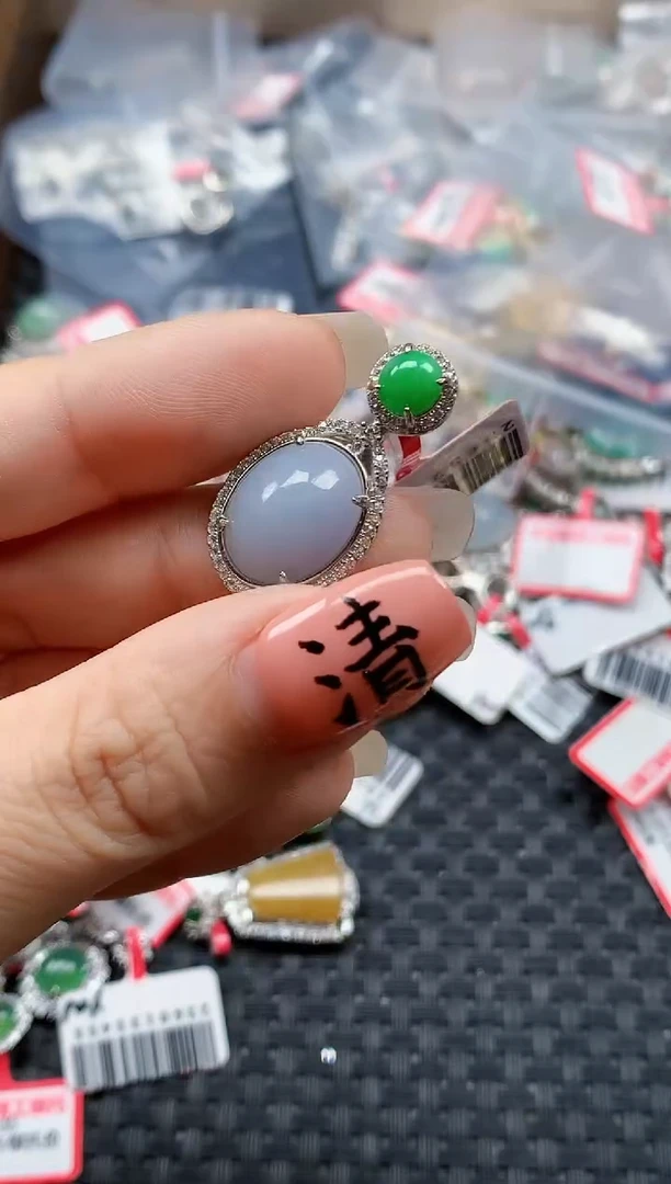 银S925镶嵌戒指翡翠天然A货缅甸翡翠