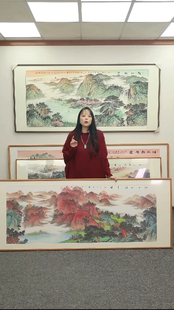 国画手绘210*80江山如此多娇带框