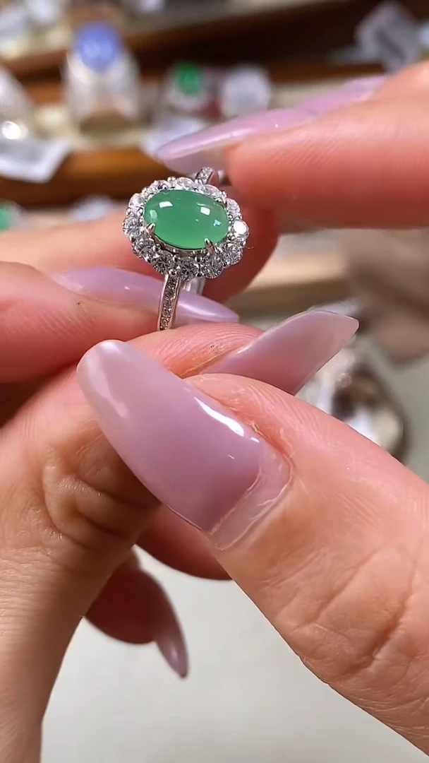 翡翠戒指银S925镶嵌6296