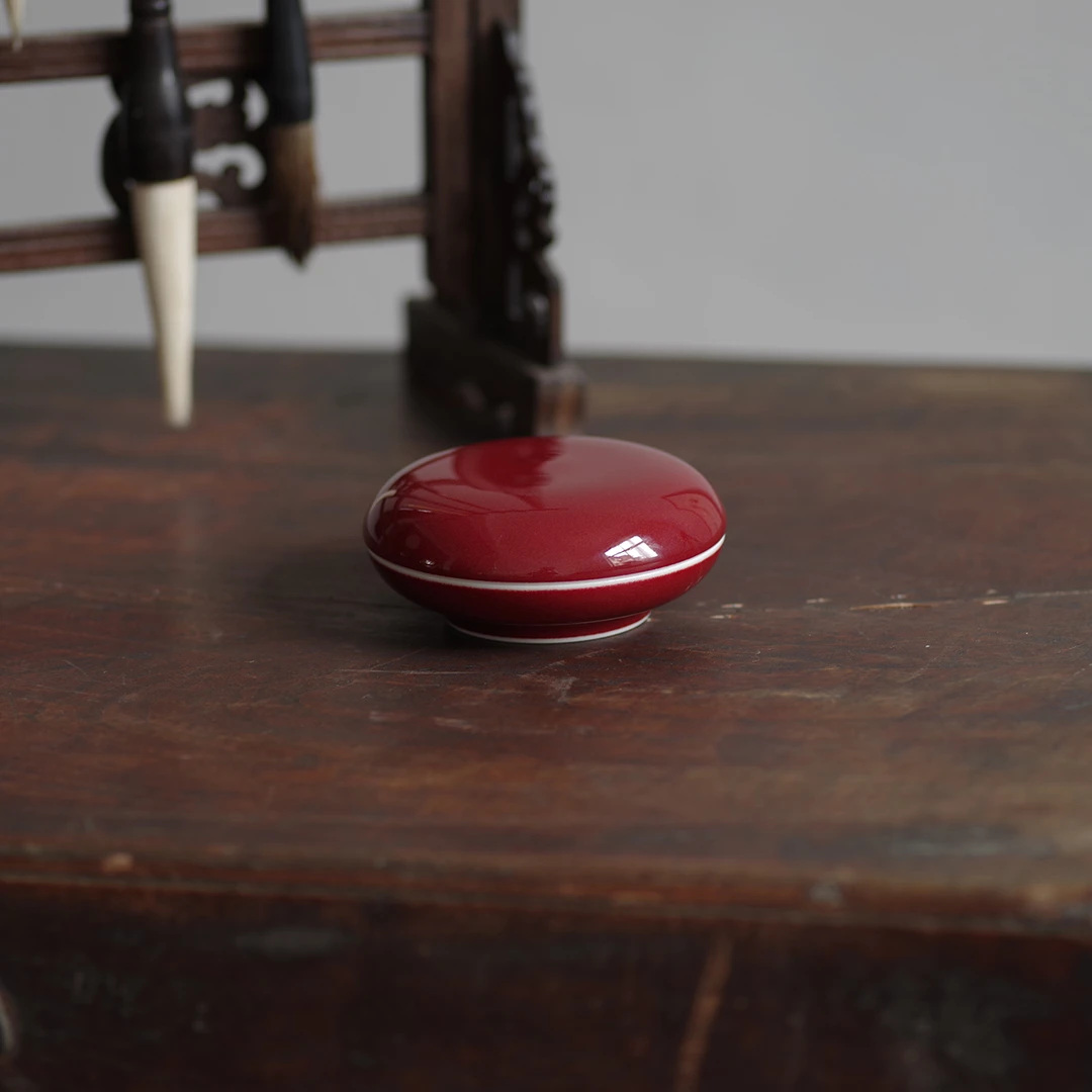 耕道堂霁红釉优品-康熙印泥盒