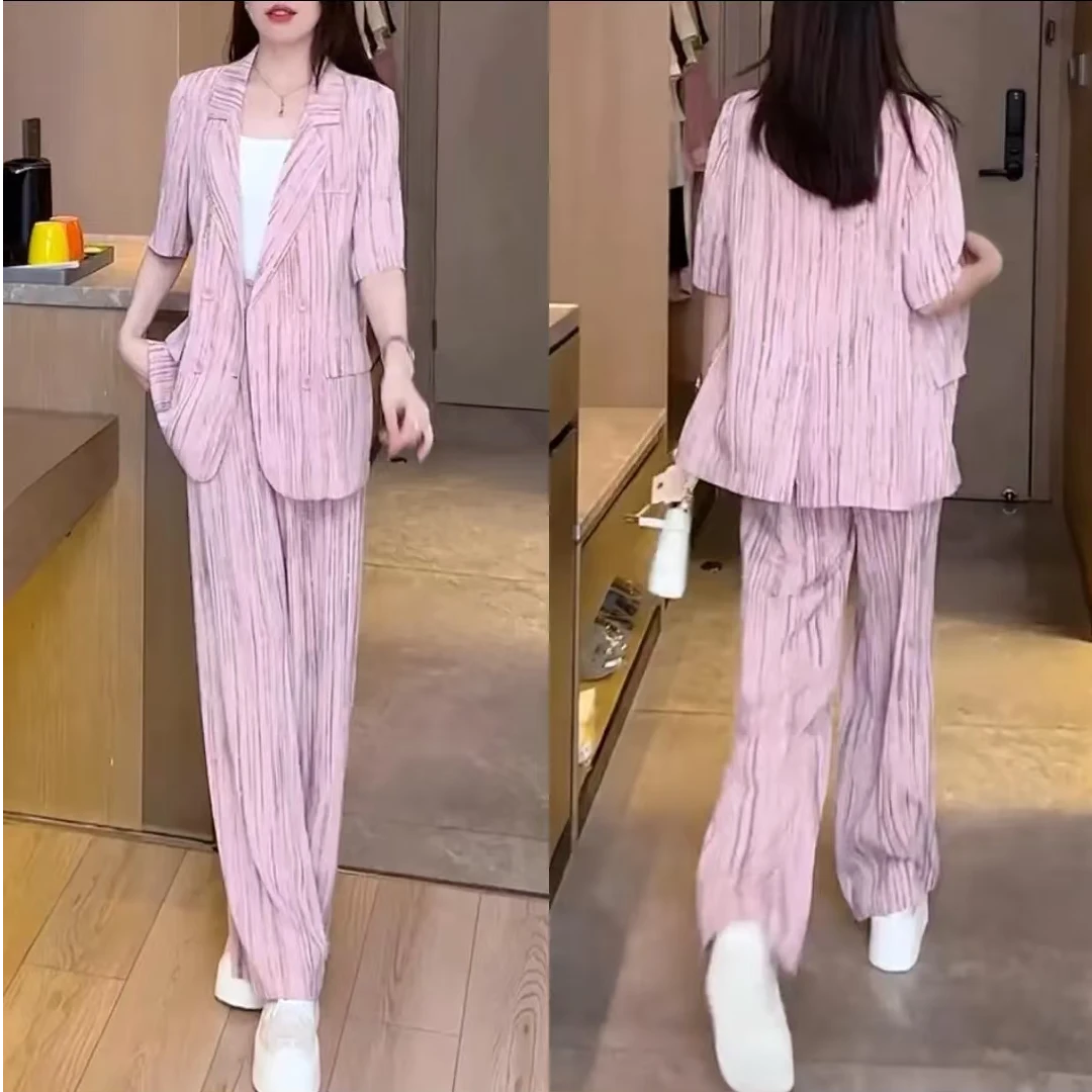 时尚西服套装女2025春夏装新款短袖西装高级感休闲薄款两件套2241