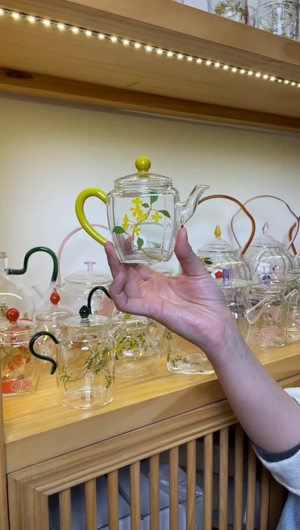 手工艺品玻璃九河四方小壶桂花柠檬黄把