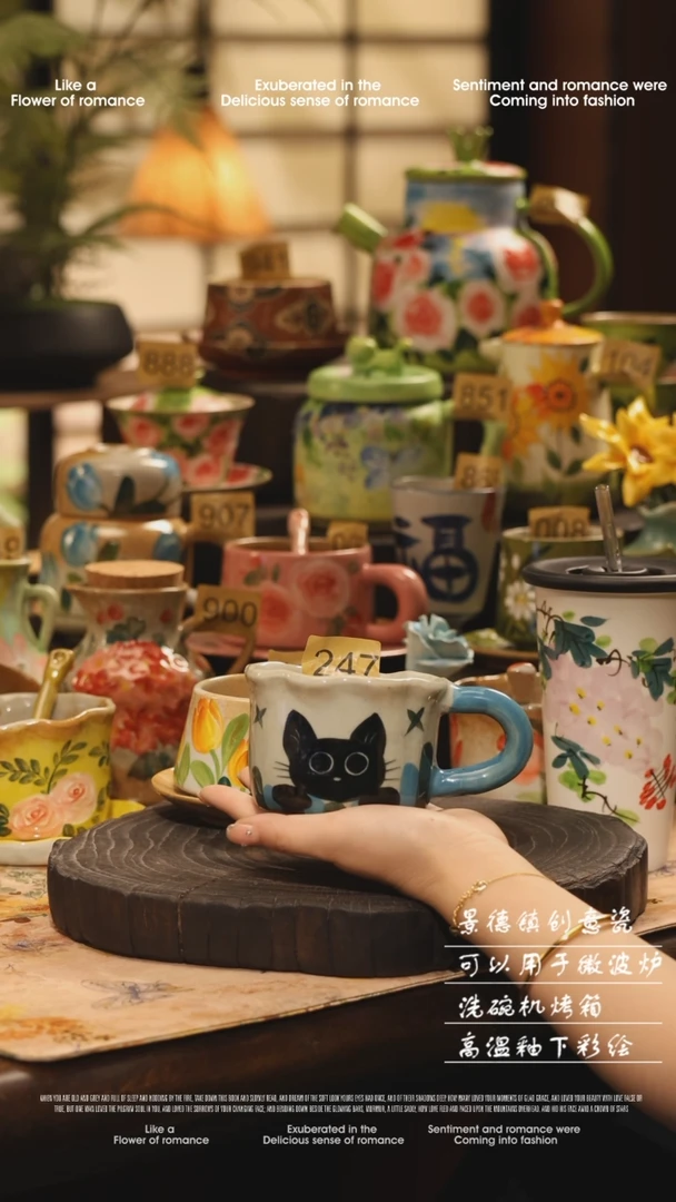 陶瓷景德镇高温手绘釉下彩设计师款式
