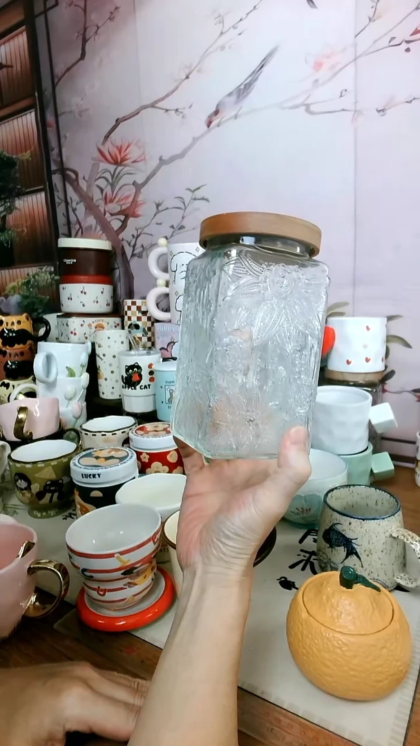 陶海棠花玻璃密封罐