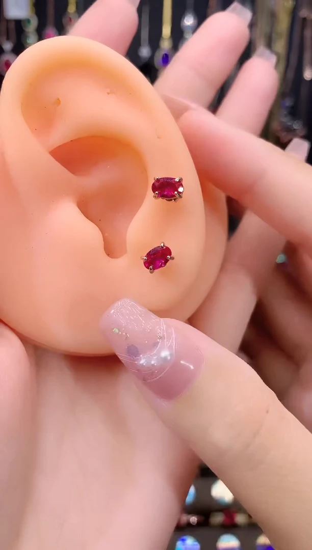 耳饰银S925镶嵌红宝石玫瑰金46