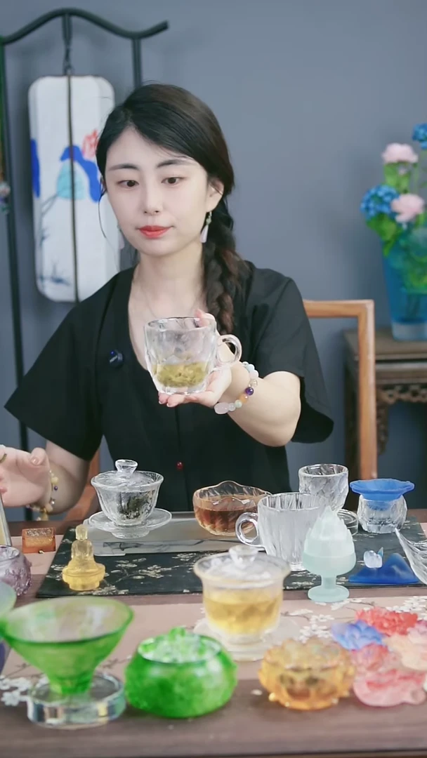 琉璃手工艺品原矿水晶带把手大容量马克杯