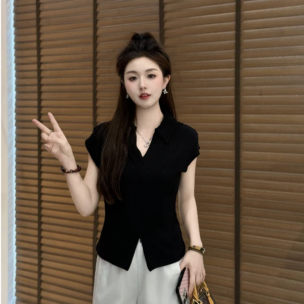 宿慕SUMU法式V领短袖T恤2025新款夏季气质显瘦洋气衣服小众女装