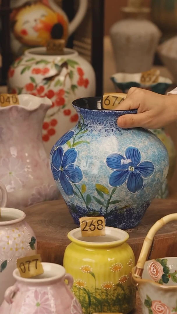 陶瓷景德镇设计师手作花器摆件侘寂风@M674@