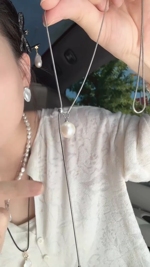 毛衣链合金淡水珍珠正圆圆珠毛衣链