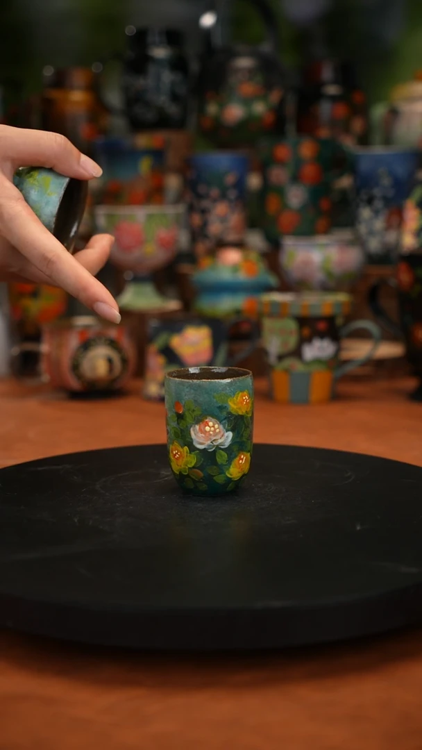 紫砂油画 手绘釉下彩