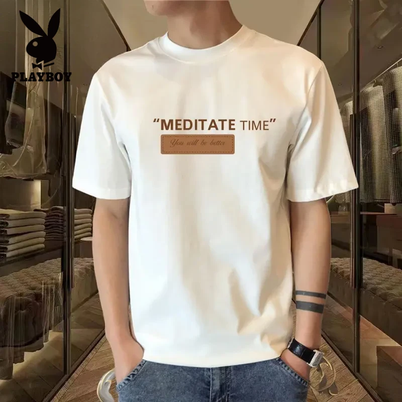 花花公子男士夏季冰丝短袖宽松半袖百搭圆领印花T恤潮流索罗娜T恤