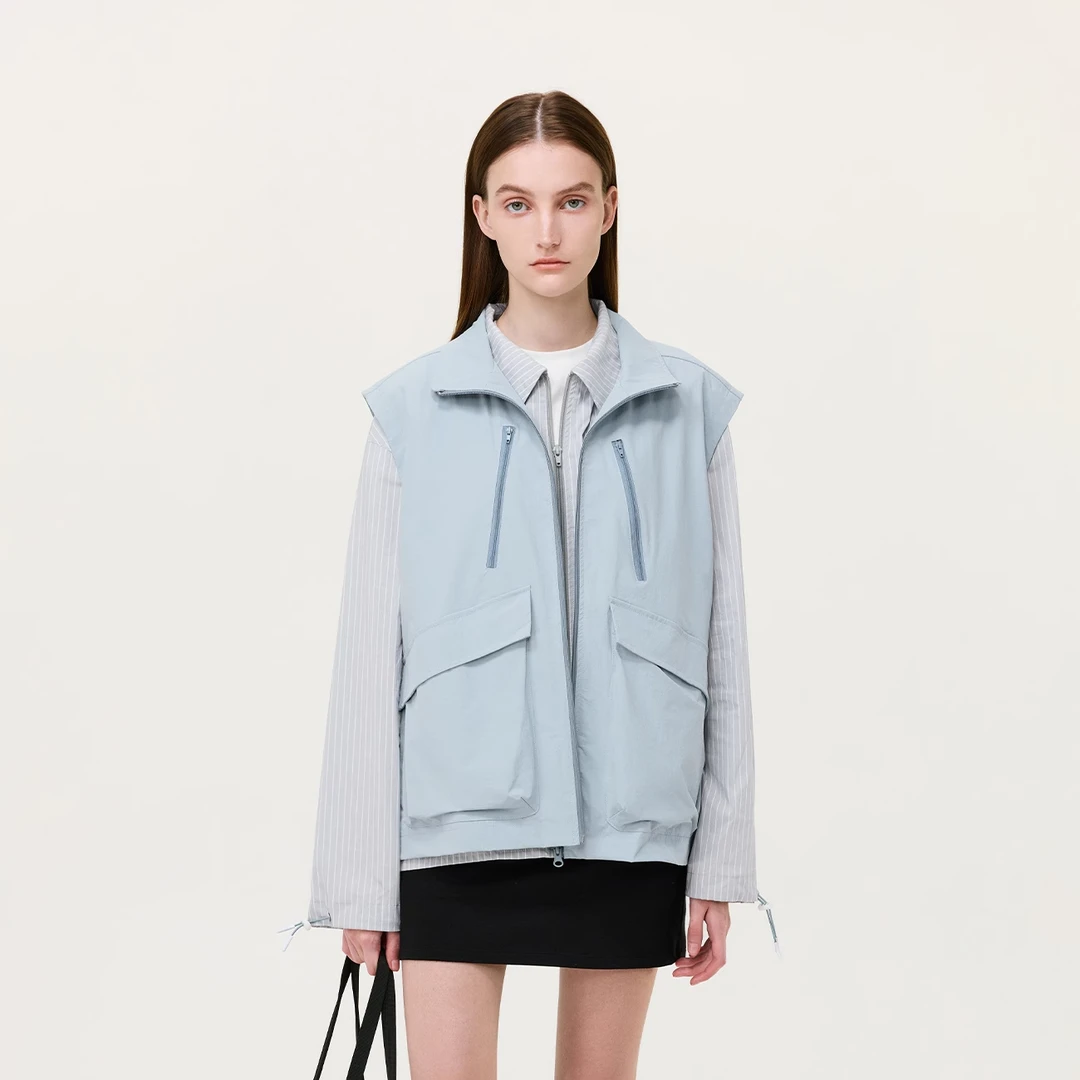 ATRY真两件马甲长袖衬衫男女新款户外休闲叠穿内搭拼接夹克外套