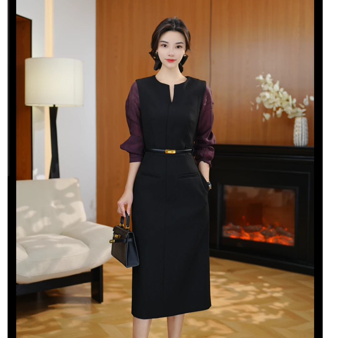 【品牌撤柜】新款高档洋气时尚减龄个性拼接显瘦连衣裙2633