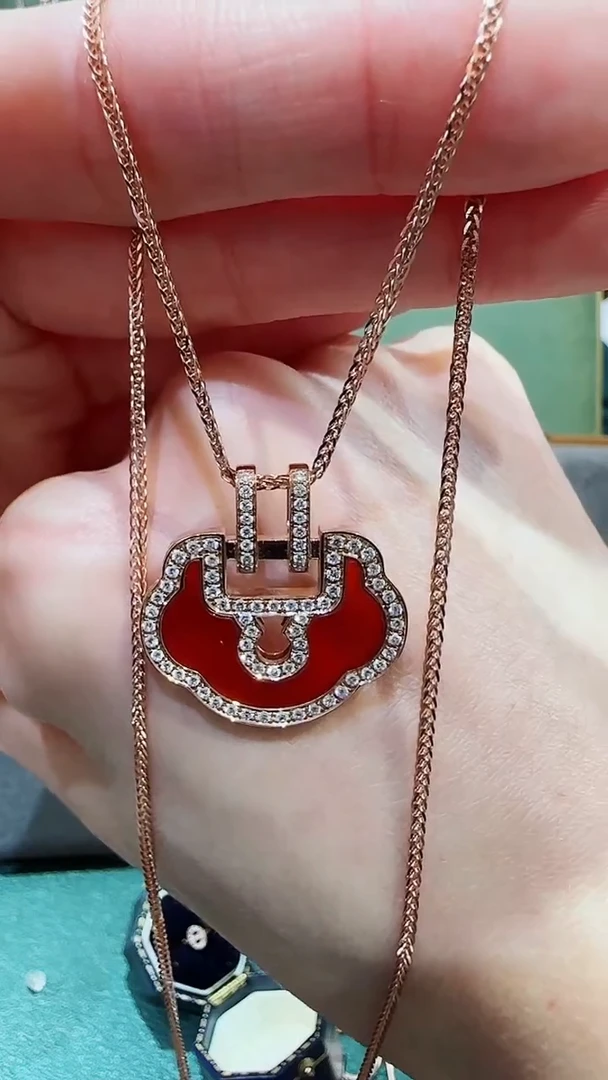 【闪购商品】玛瑙/玉髓吊坠(不含链)18K金镶嵌18K金钻石如意吊坠