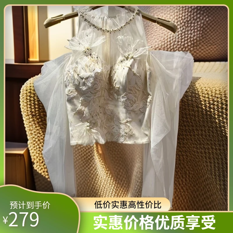 【小姬黄】原创设计师高定重工钉珠时尚法式百搭气质优雅蕾丝上衣