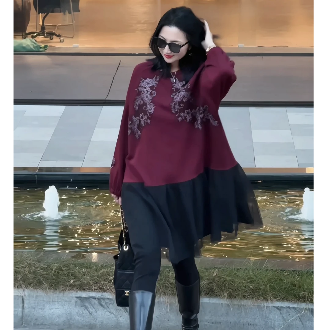 【娜姐秋冬新款7128】巴瑟大码女装390克宽松显瘦百搭潮流长袖裙子