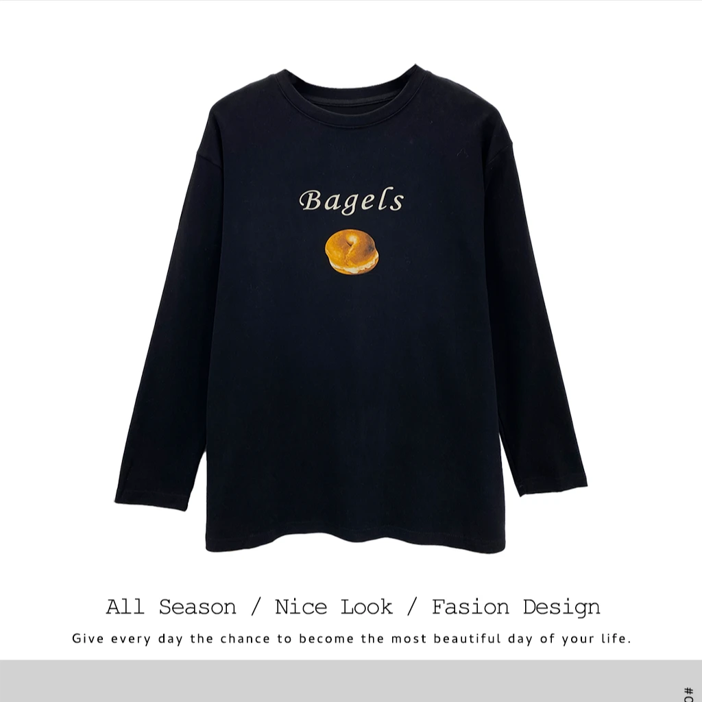 062 黑色长袖T恤2025新款春夏季设计感小众宽松上衣打底衫#29830