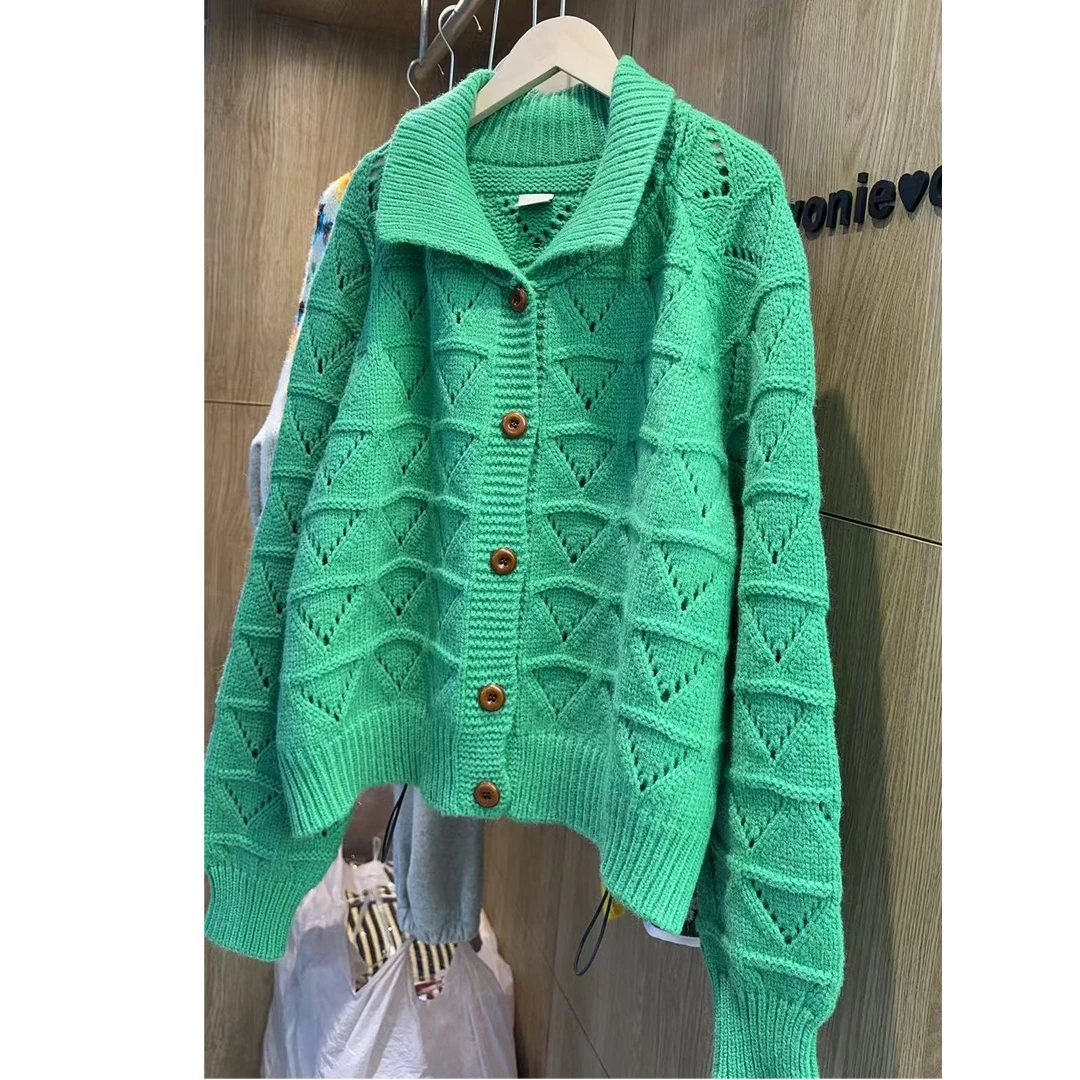 翻领毛衣开衫-NO退换 接受再拍 M-O-5G01时尚长袖上衣