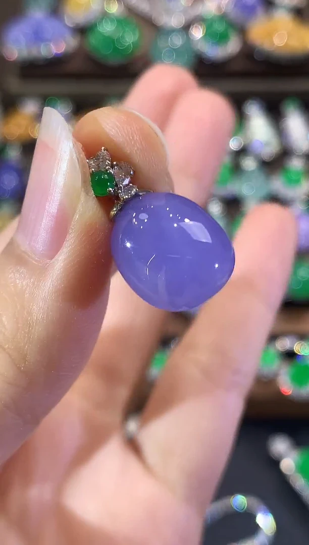 吊坠(不含链)18K金镶嵌翡翠定***情D80 紫货有色差