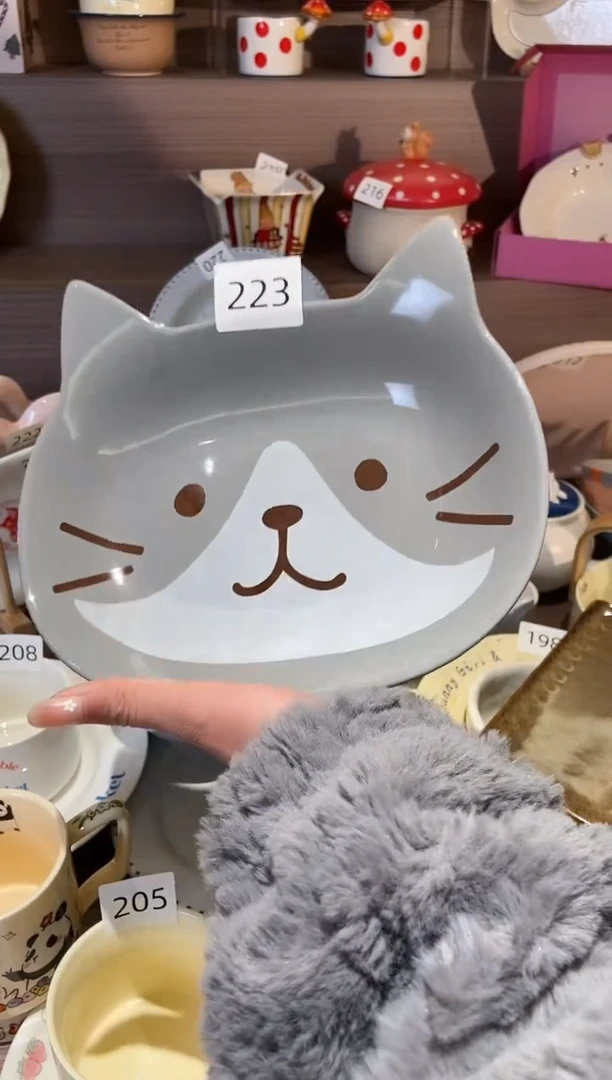 【闪购商品】瓷223灰猫深盘 瑕疵