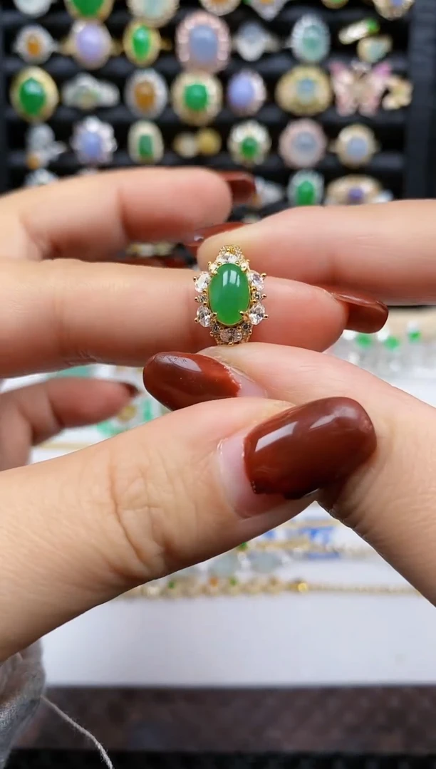 银S925镶嵌戒指翡翠398