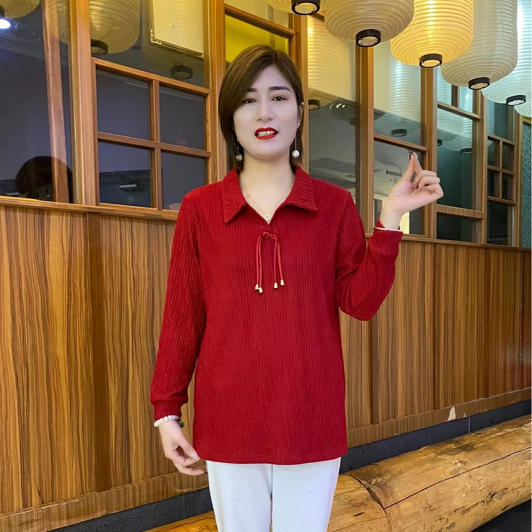 2025秋季新款时尚纯色百搭气质衬衫领宽松显瘦大码洋气衫
