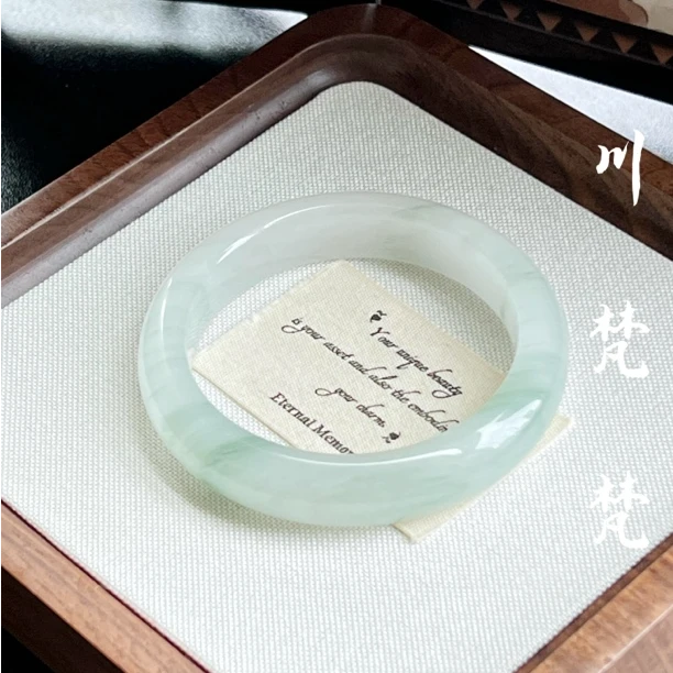 天然正品天山翠手镯玉镯女新疆雪翠圆条金丝玉玉石正圈小众简约感