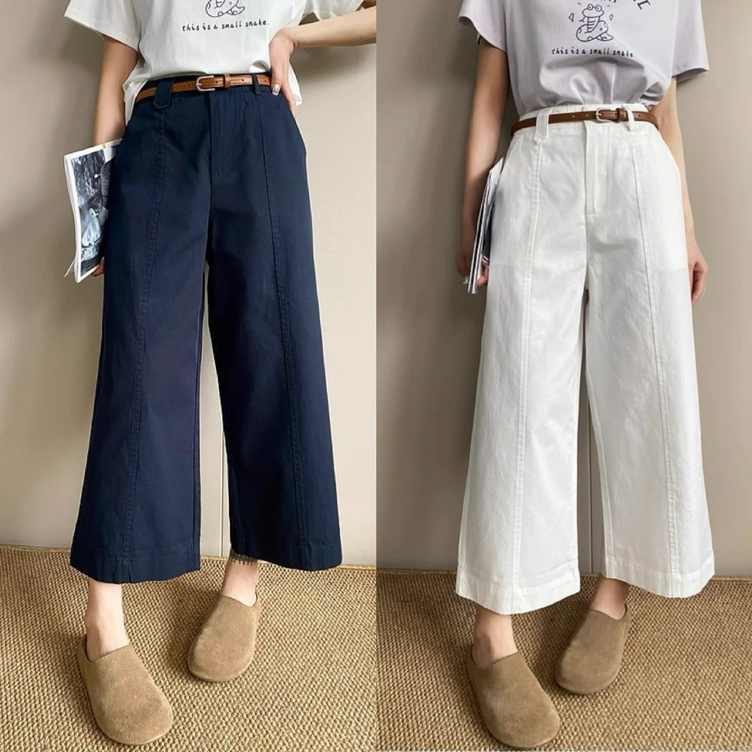时尚九分休闲裤女2025夏季新款梨形身材小个子高腰宽松显瘦直筒裤