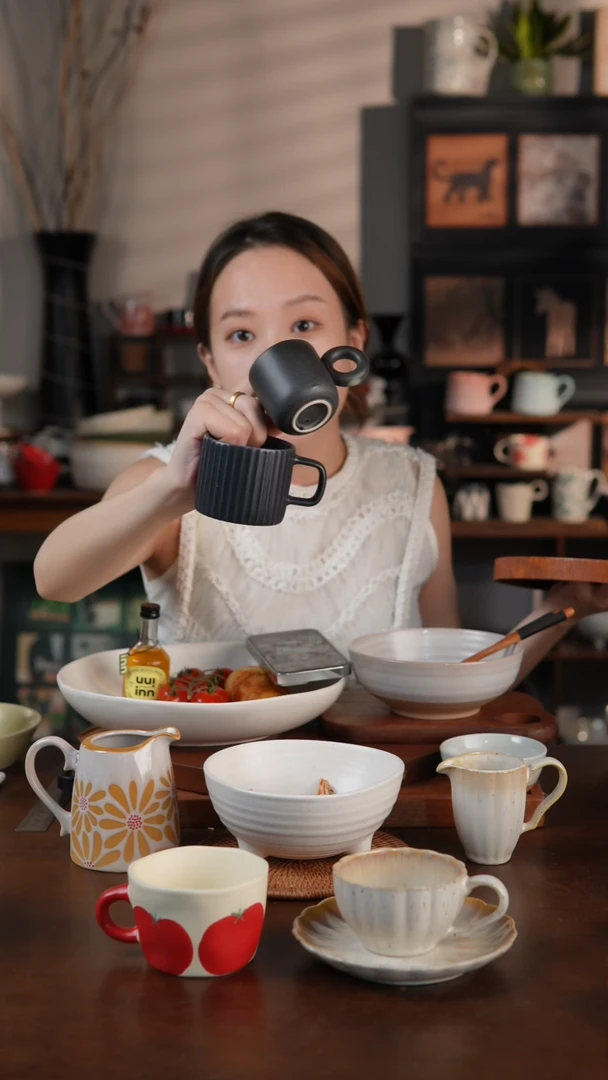 陶瓷北欧风条纹小水杯 小杯2件套 微瑕 凑满20发货