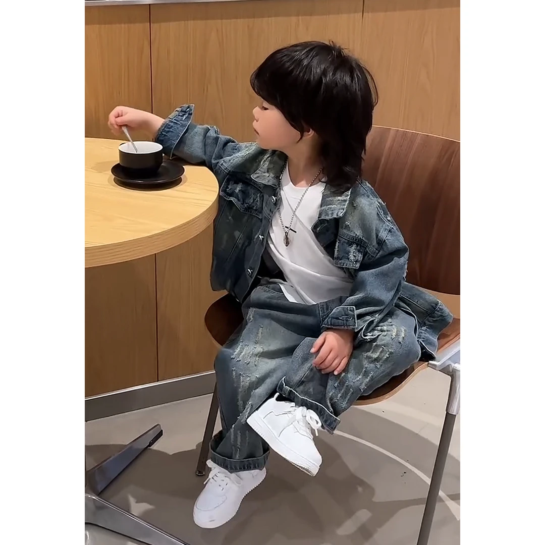 【YO宝贝专属】2025春秋韩版百搭时尚牛仔套装-0123