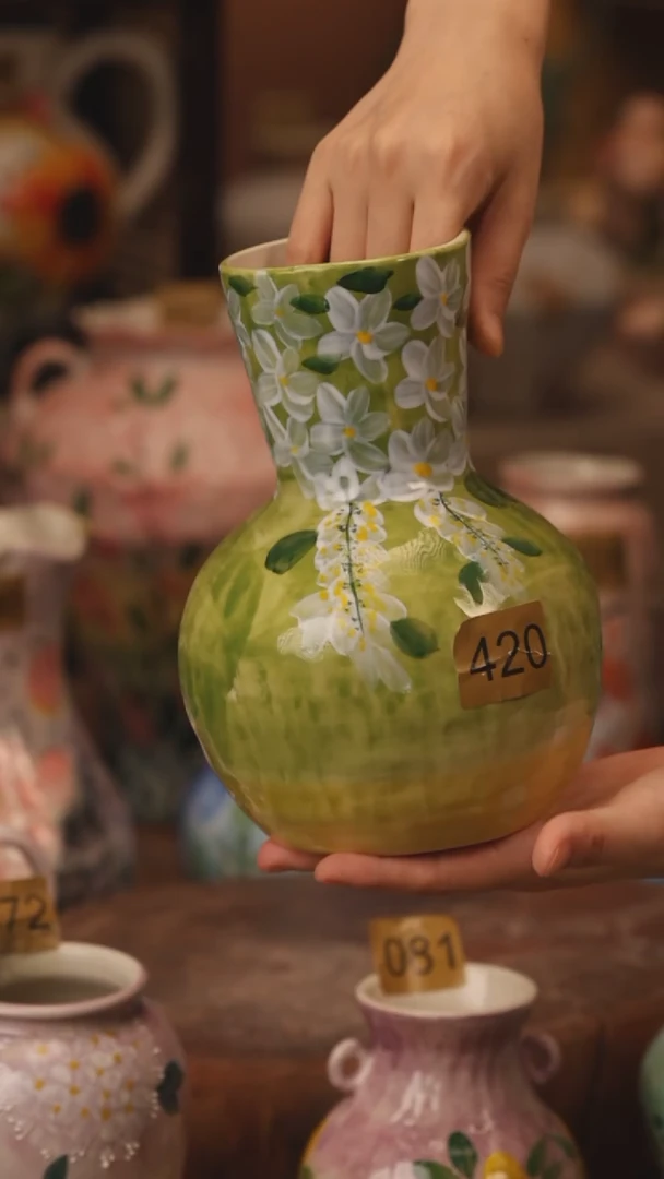 陶瓷420景德镇设计师手作花器摆件侘寂风