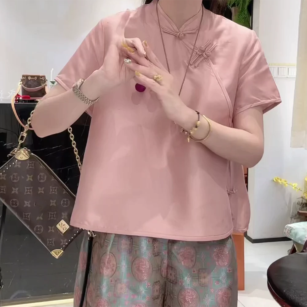 新款新中式斜襟盘扣气质国风衬衫时尚百搭夏季宽松中国风