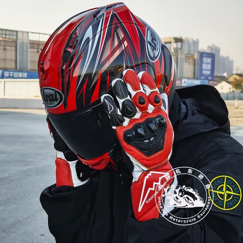 富士山机车手套k-5381长款赛道摩托车现货真皮鸳鸯冬季骑行手套