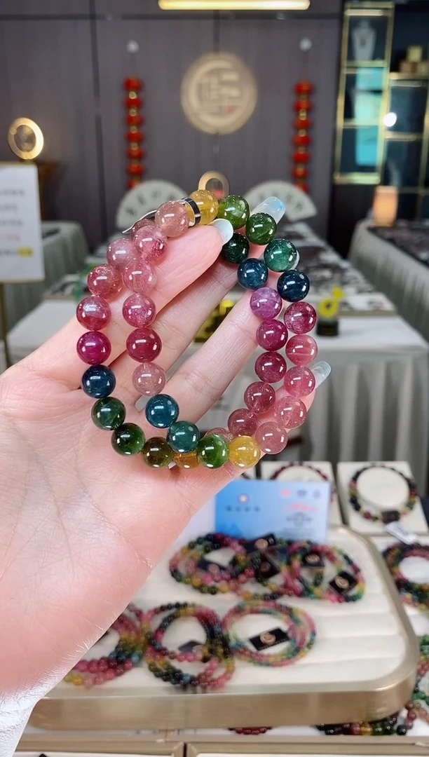 未镶嵌老矿碧玺彩虹冰体单圈手串9mm+碧玺多样性发货一条mz