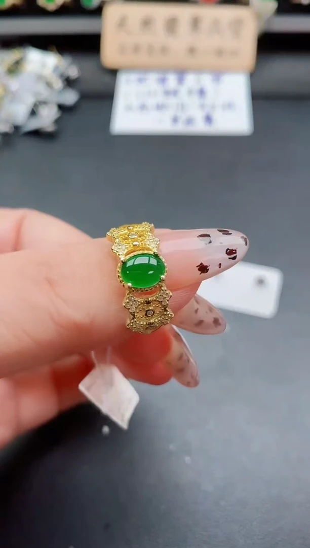 银S925镶嵌戒指翡翠1