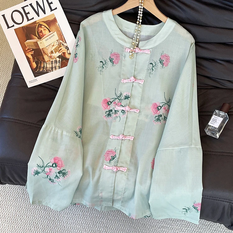 高端新中式文艺国风盘扣上衣女2025新款高级精致名媛气质刺绣衬衫