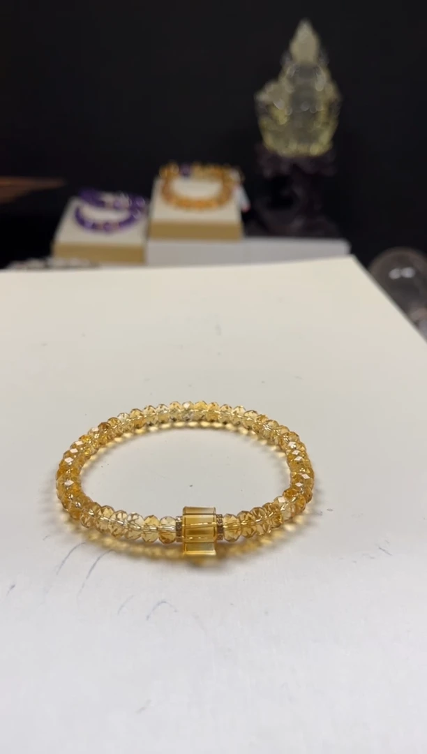 未镶嵌手链黄晶?****?天然黄水晶算盘切面设计手串6mm