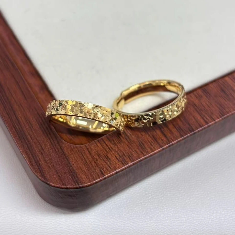 足银银制品 足银金色碎碎冰戒指（多样性单个发货）