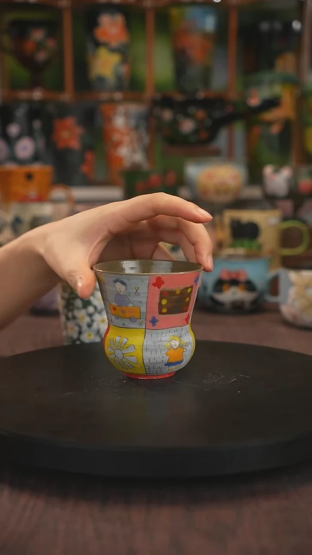 紫砂油画手绘釉下彩脏脏杯