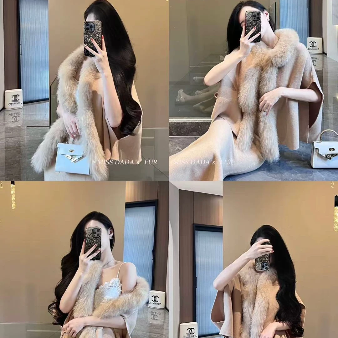 极简斗篷披肩双面大衣领高级感毛呢子外套女秋冬9969