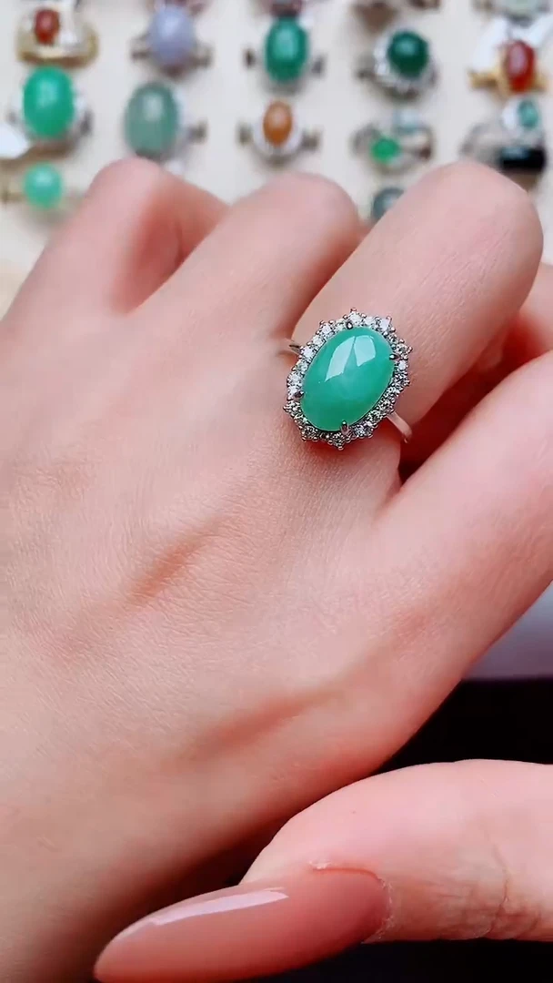 银S925镶嵌戒指翡翠...