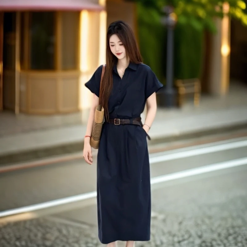 宿慕SUMU女装气质连衣裙2025夏季新款显瘦裙子高腰休闲洋气衣服女