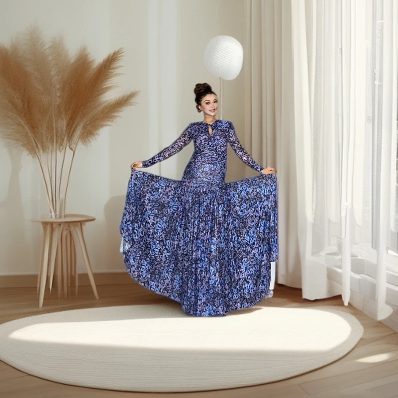 高弹力气质印花小碎花优雅蕾丝淑女优雅夏季长袖设计师