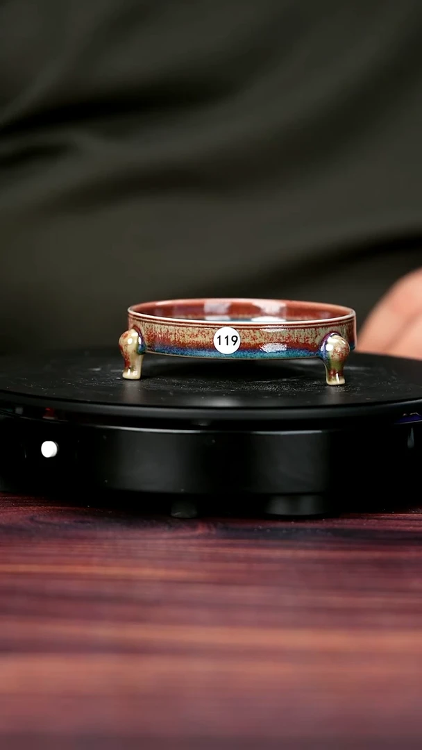 壶承钧瓷119#盼龙窑一级品原矿钧瓷迷你三足洗