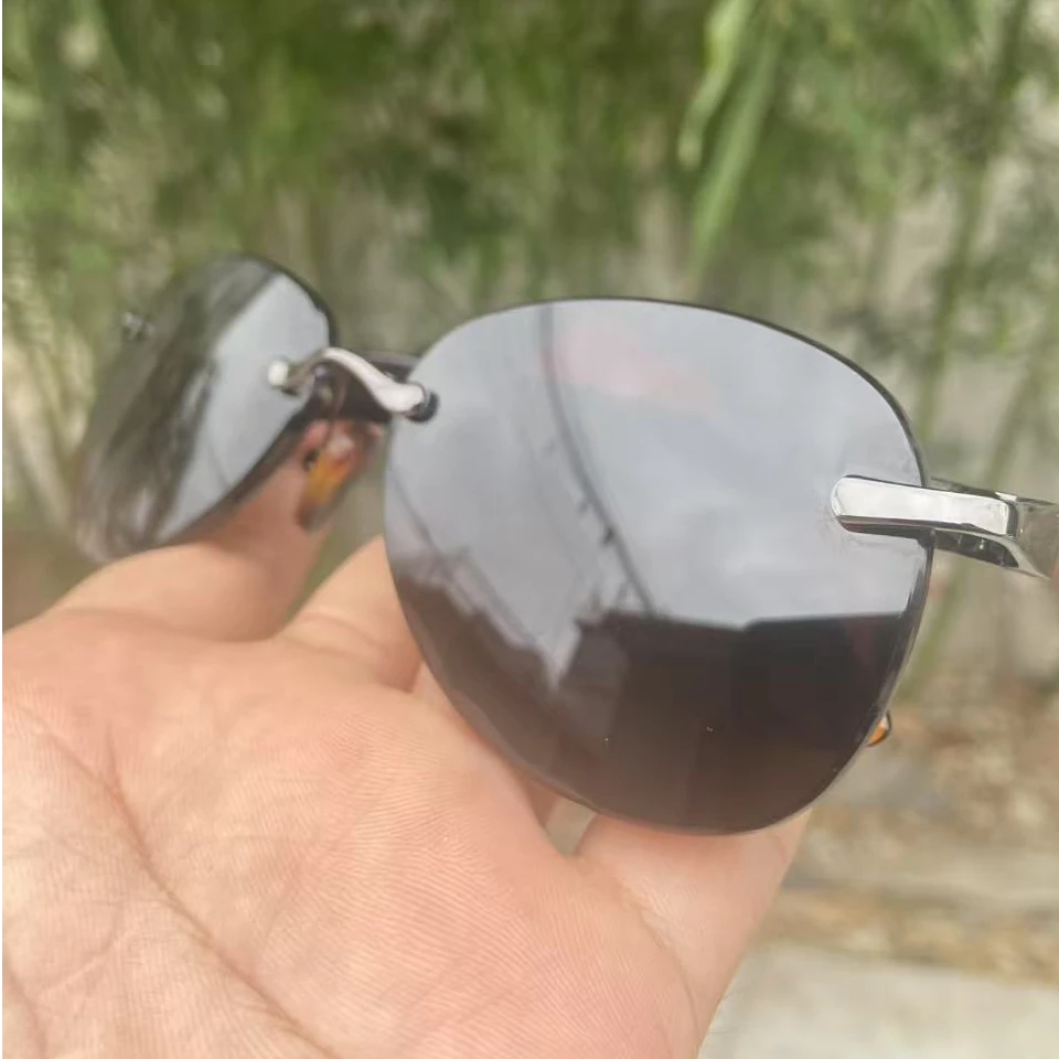 天然水晶老石头东海料蛤蟆深茶色金无框清凉养眼护目墨镜太阳镜润