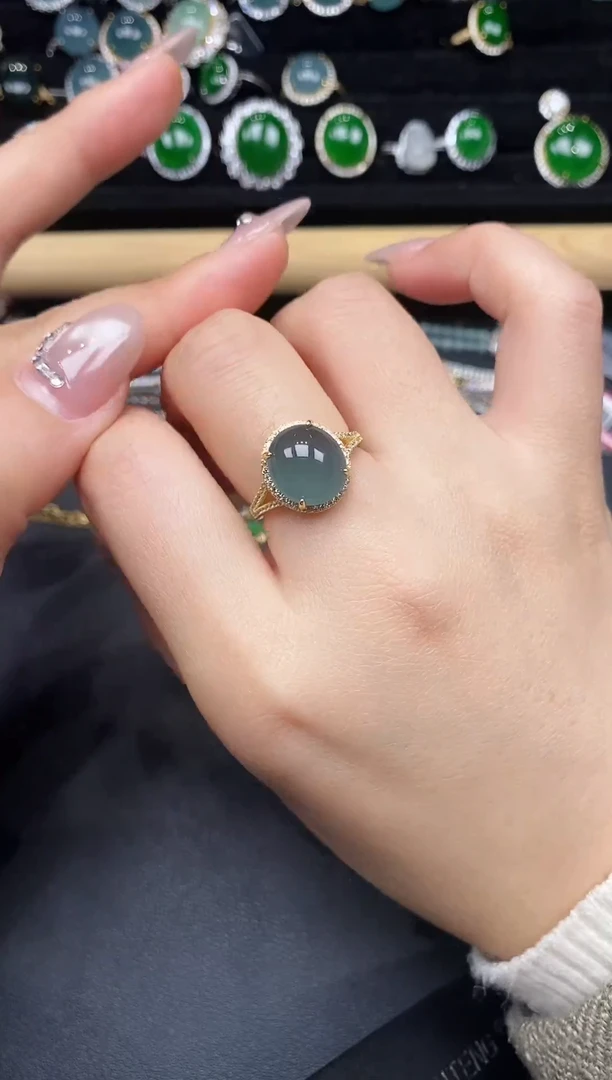 银S925镶嵌戒指翡翠37283
