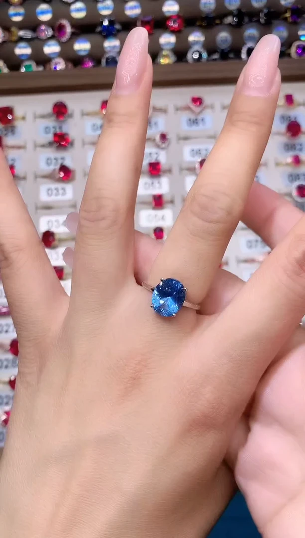 海蓝宝石戒圈银S925镶嵌911白