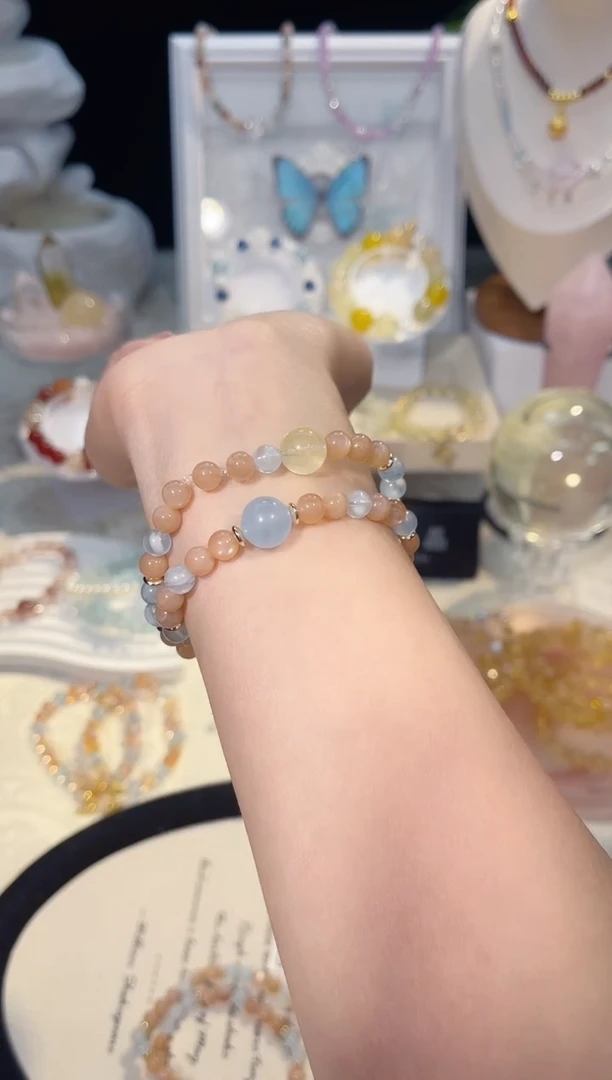 未镶嵌手串水晶双圈海蓝宝太阳石