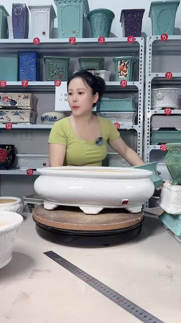 白色冰裂大口径椭圆精品盆