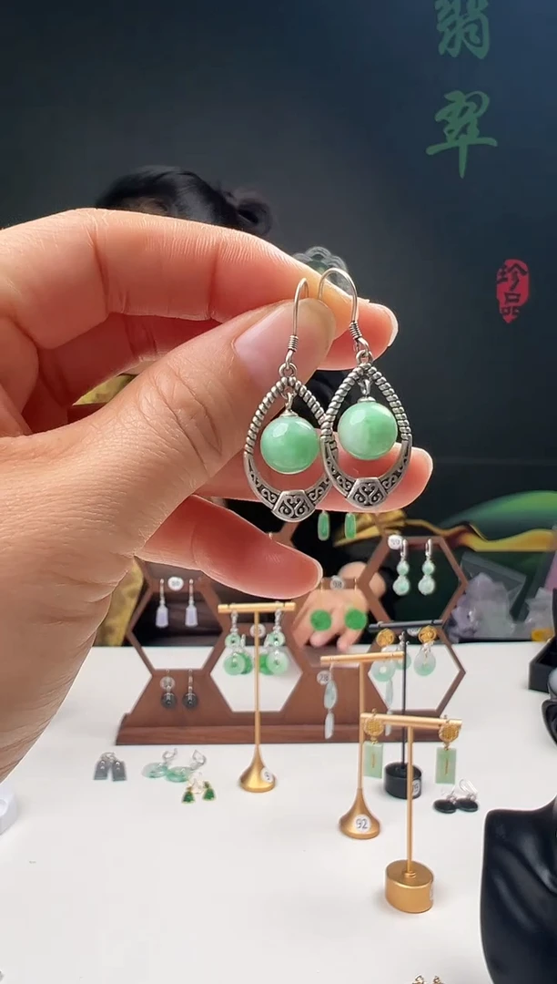 银S925镶嵌翡翠耳饰001